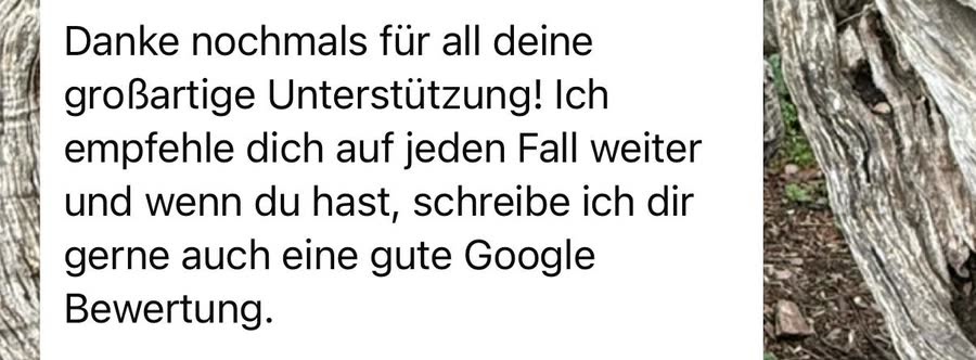 Nachricht an Aileen: &bdquo;Danke nochmals für all deine großartige Unterstützung. Ich empfehle dich auf jeden Fall weiter.&ldquo;